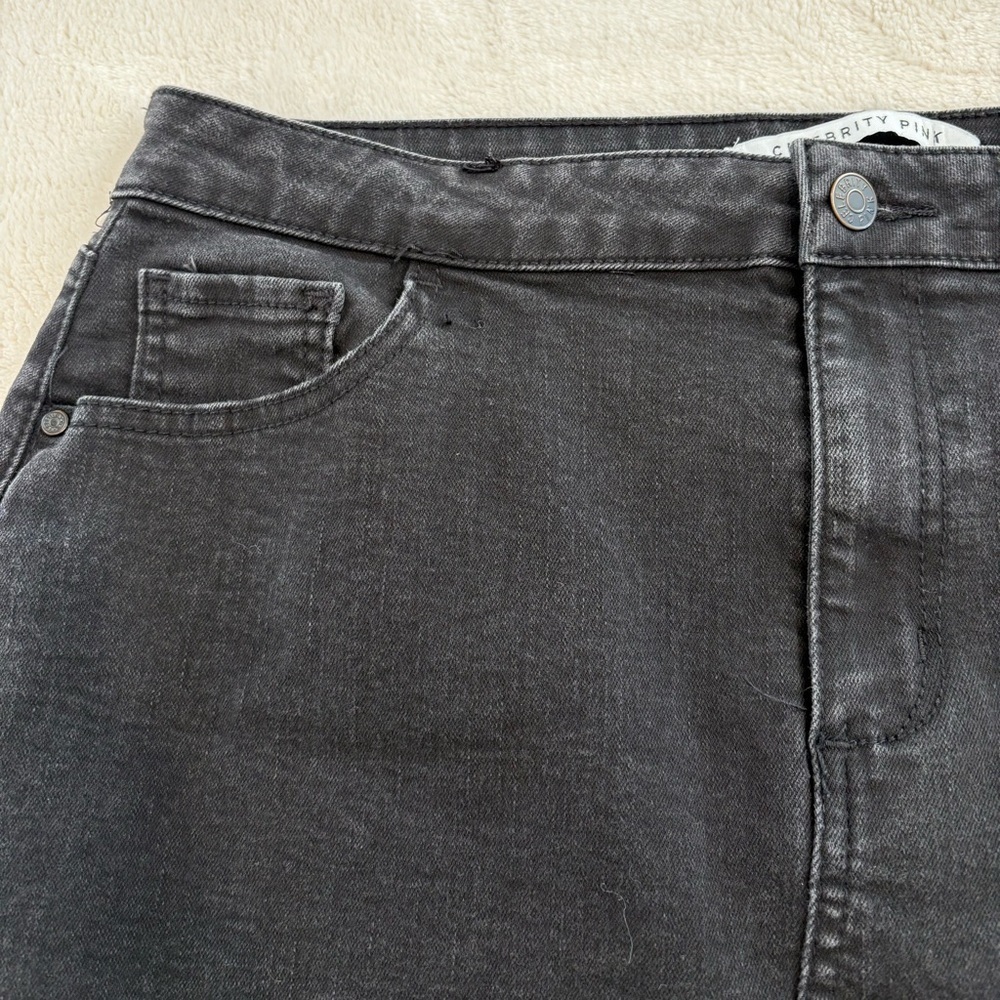 Celebrity Pink Black Mini Jean Denim Skirt Raw Hem Women Junior Sz 13/31 Retro - Picture 13 of 15